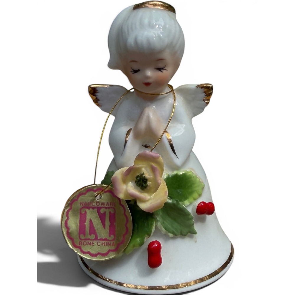 Vintage Napcoware Bone China Flower Angel Bell New With Tags Red Berries C-7443